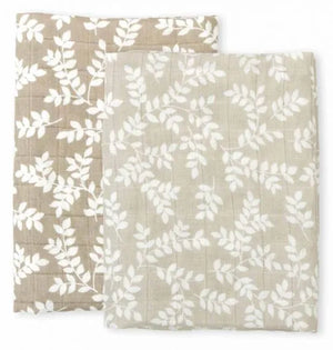 Set of 2 Organic Cotton Muslins – Feuilles Taupe
