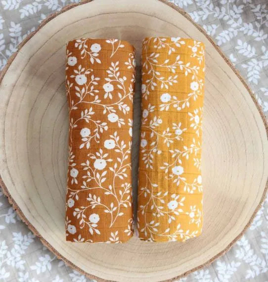 Set de 2 Muselinas de Algodón Orgánico – Fleurs Caramel