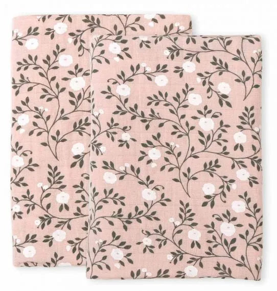 Confezione da 2 quadrati di mussola di cotone biologico con fiori rosa