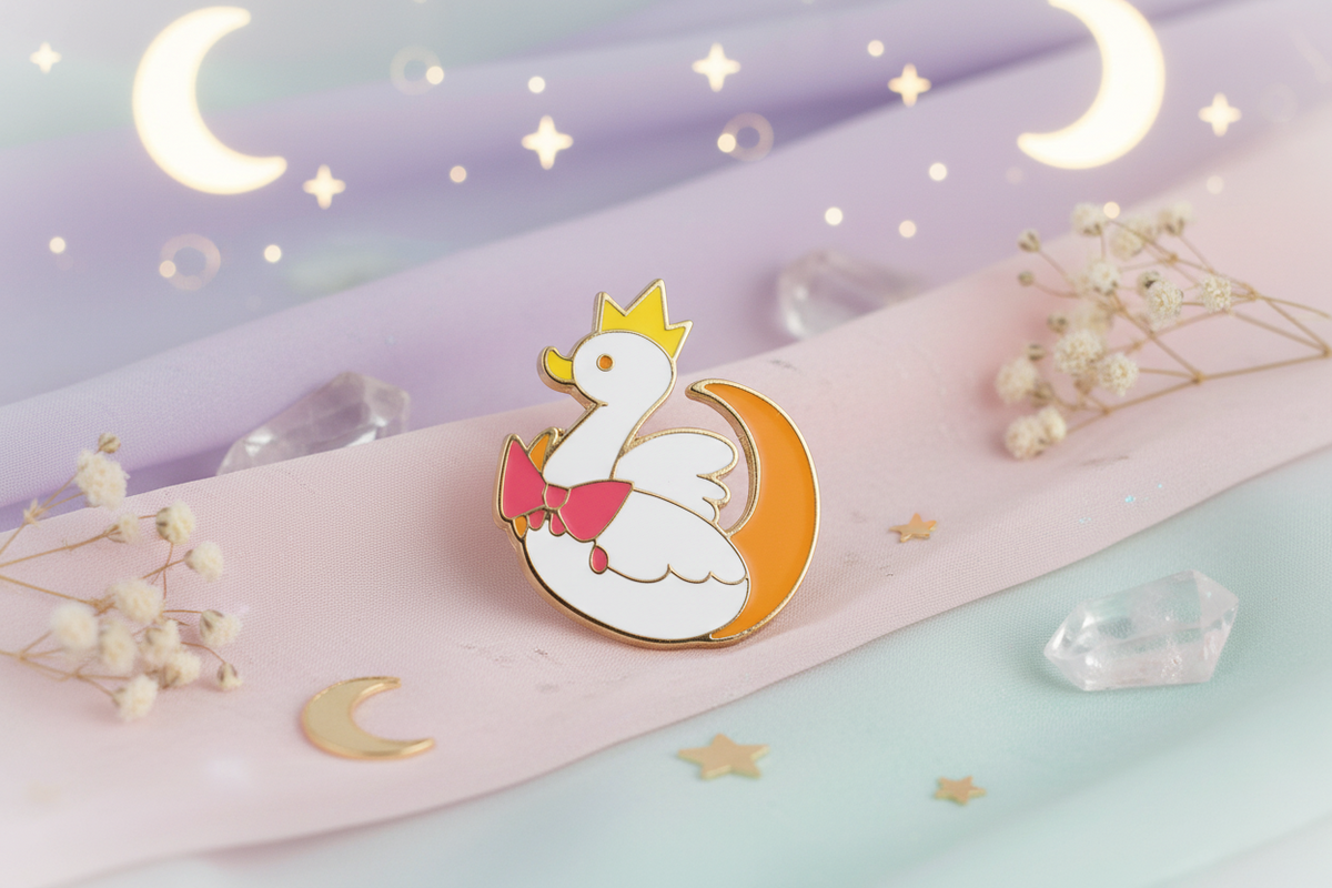 Pin de luna de pato blanco