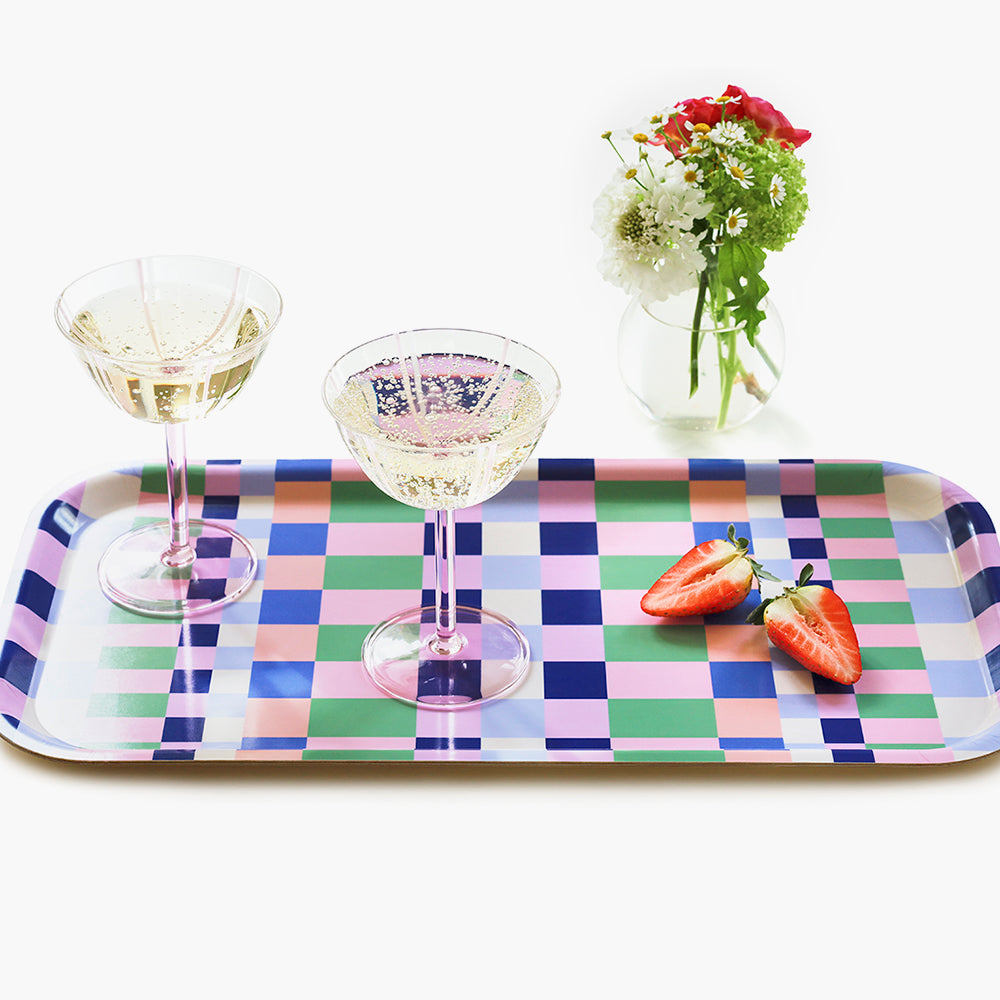Pink/Grass CHECKER MIX Rectangular Serving Tray - 43x22 cm