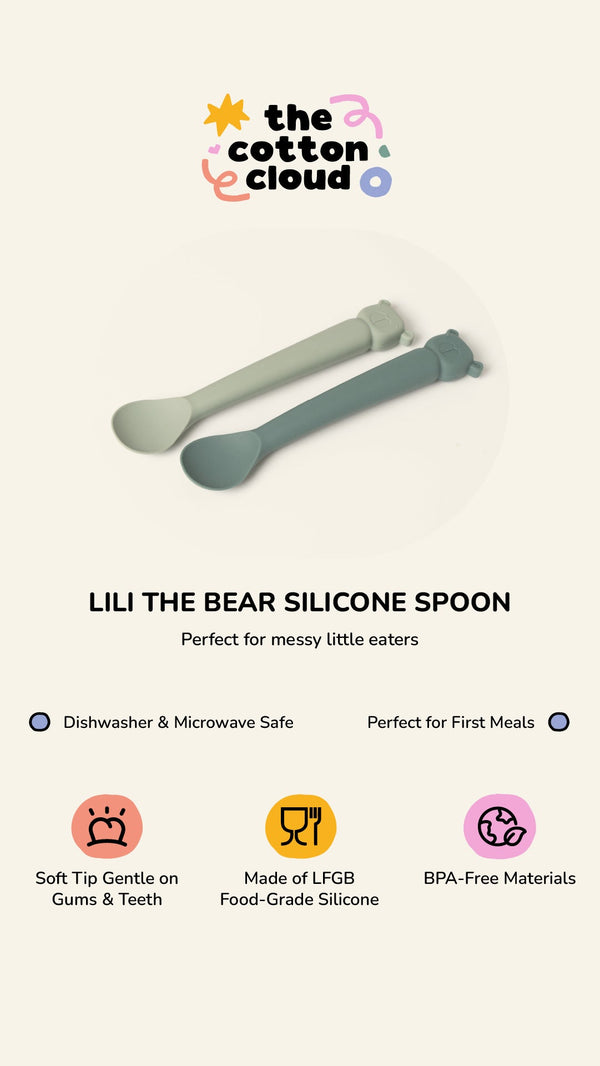 Kinderlöffel Set Lili the Bear aus Silikon Cinnamon/Mustard
