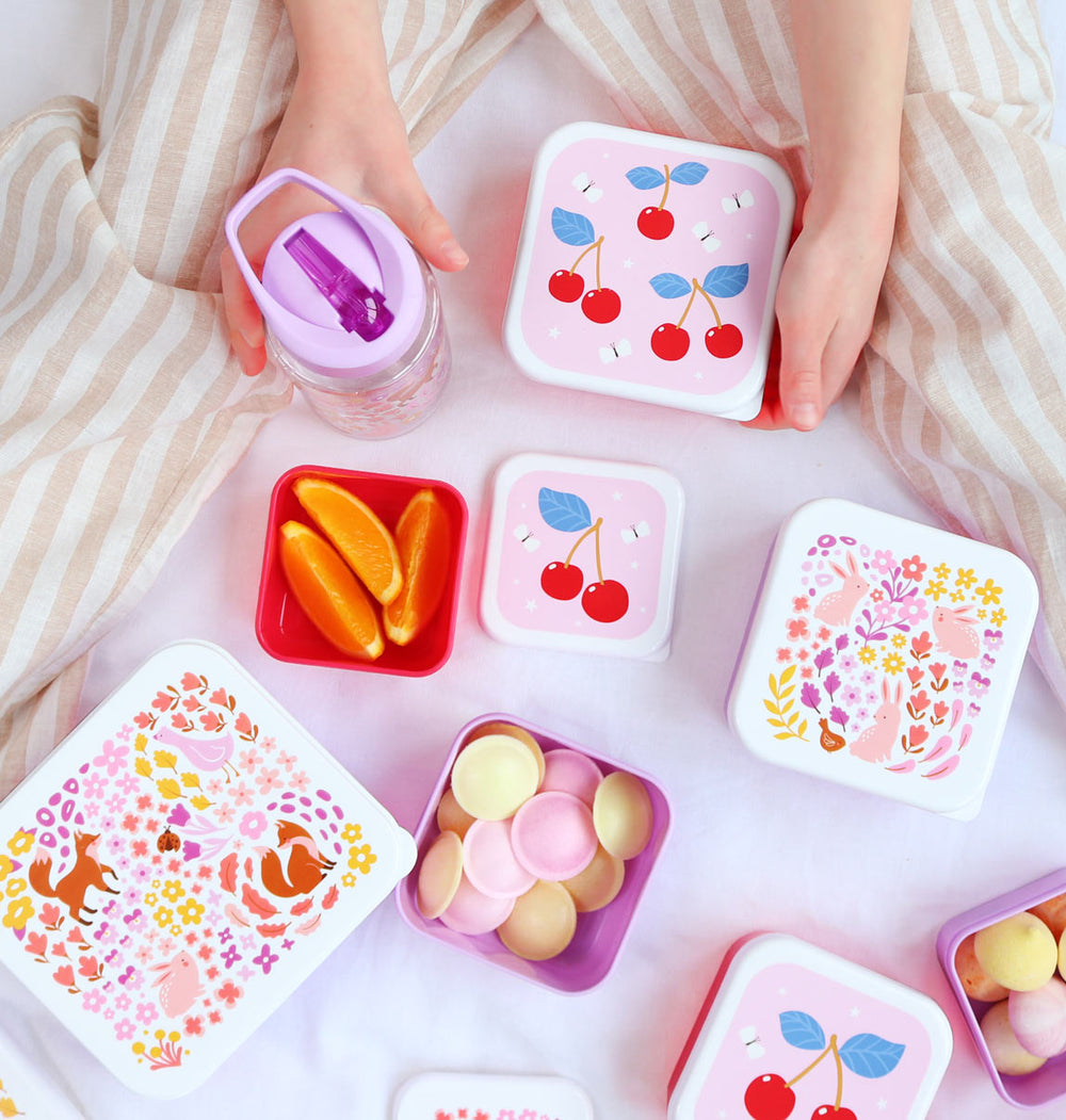 Lot de 4 boîtes repas et goûter - Cerises