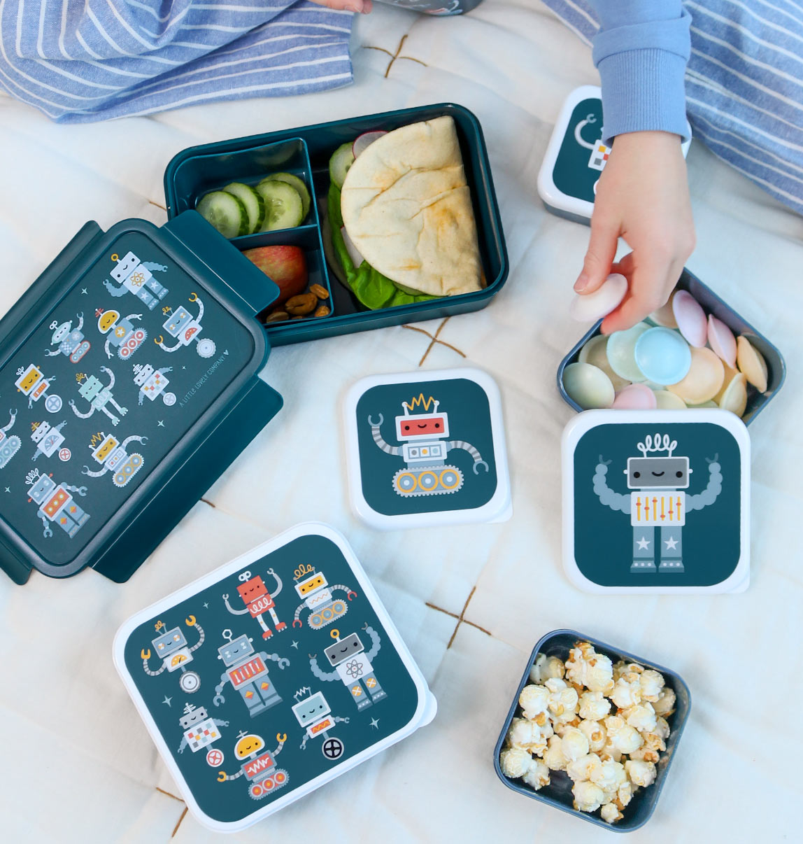 Lot de 4 boîtes repas et goûter - Robots – vue 3 – A Little Lovely Company