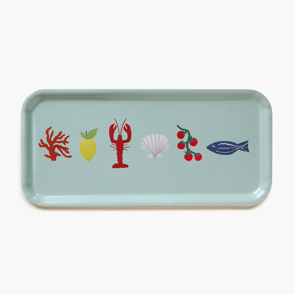 'Seaside Lunch' Rectangular Serving Tray - 32x15 cm - Seafoam