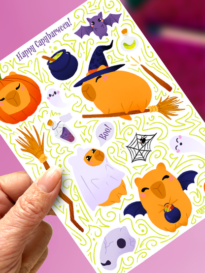 Happy Capybarween! | Foglio di Adesivi