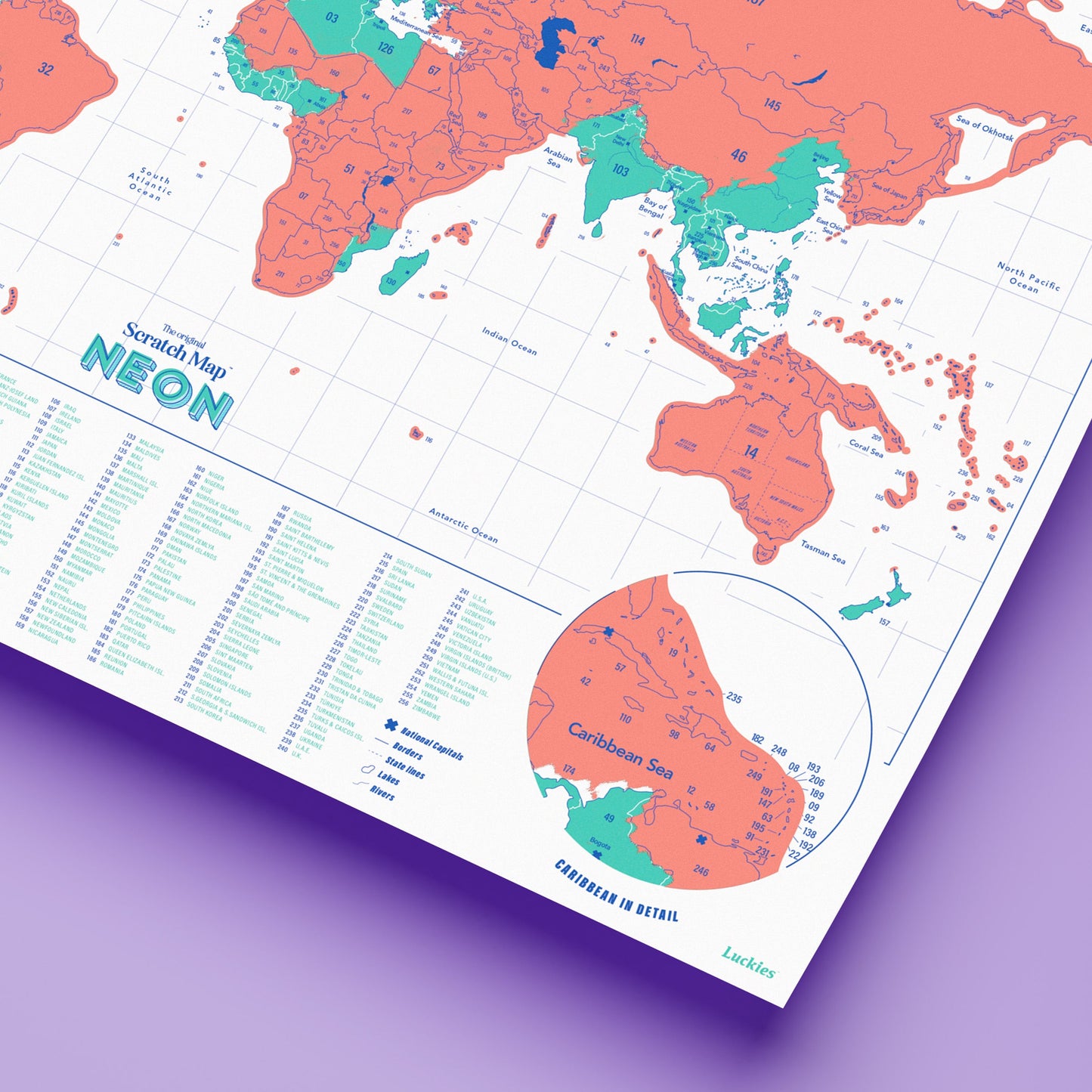 Neon Scratch Map | Coral