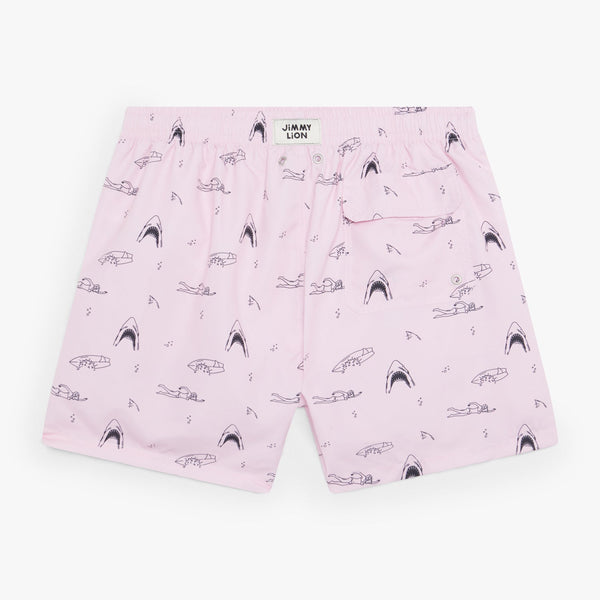 Shark and Swimmer Swim Shorts - Pink