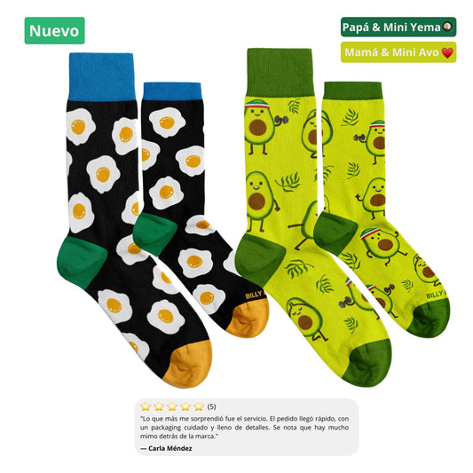👨‍👩‍👧 Family Socks Pack – Dad & Mini Yolk 🍳 + Mom & Mini Avo 🥑