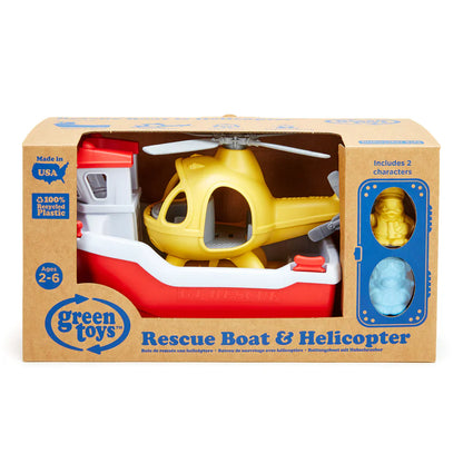 Barco de rescate y helicóptero