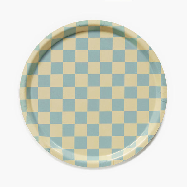 Lemon Seafoam CHECKER Round Serving Tray - 31 cm