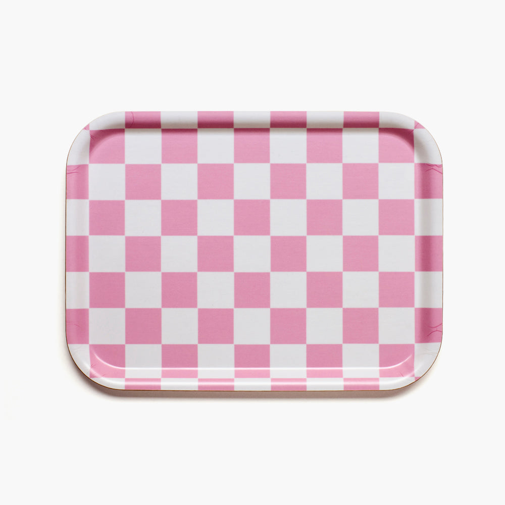 Rasberry / Cream CHECKER Rectangular Serving Tray - 27x20 cm
