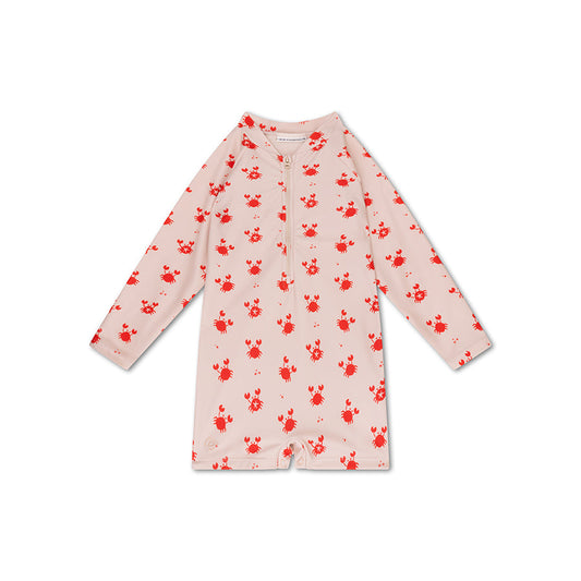 UV Swimsuit Boys- Beige/Red - Crabby