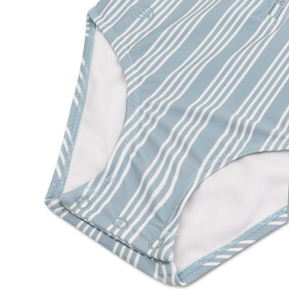 Swimsuit Girls With Short Sleeves - Green/White - Resort Stripe