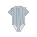 Swimsuit Girls With Short Sleeves - Green/White - Resort Stripe