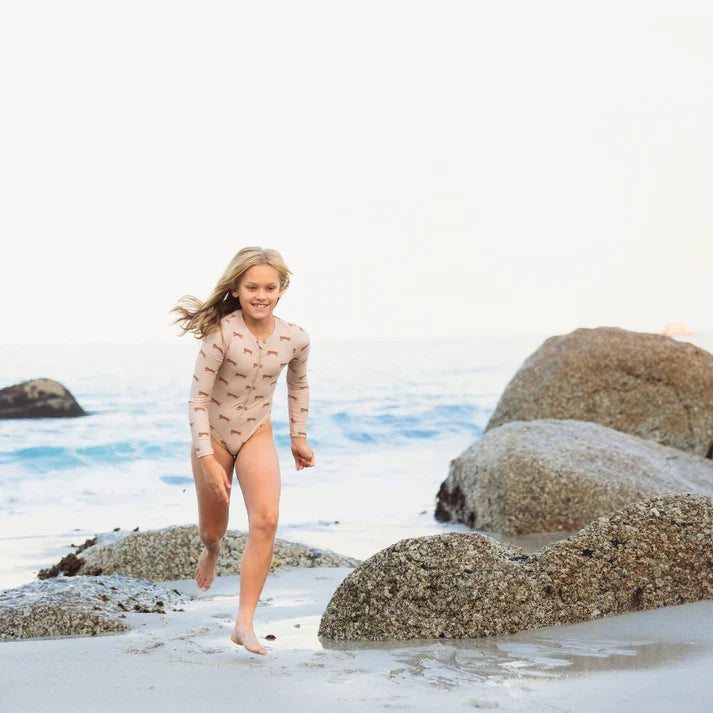 UV Swimsuit Girls With Sleeves - Brown - Roamer