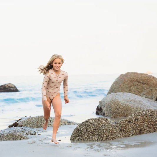 UV Swimsuit Girls With Sleeves - Brown - Roamer
