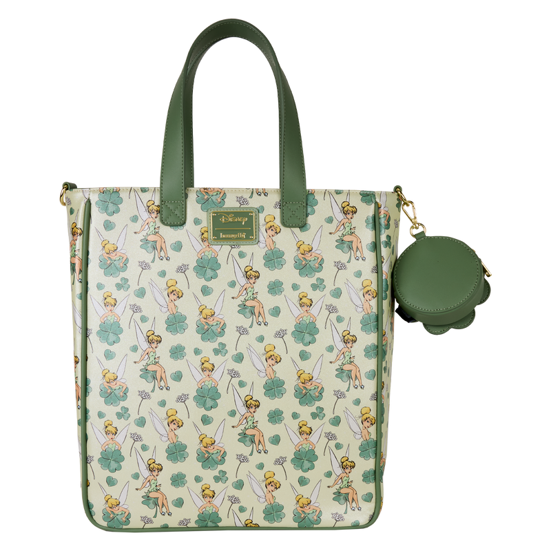 peter pan tinker bell clover all over print tote crossbody bag with coin bag