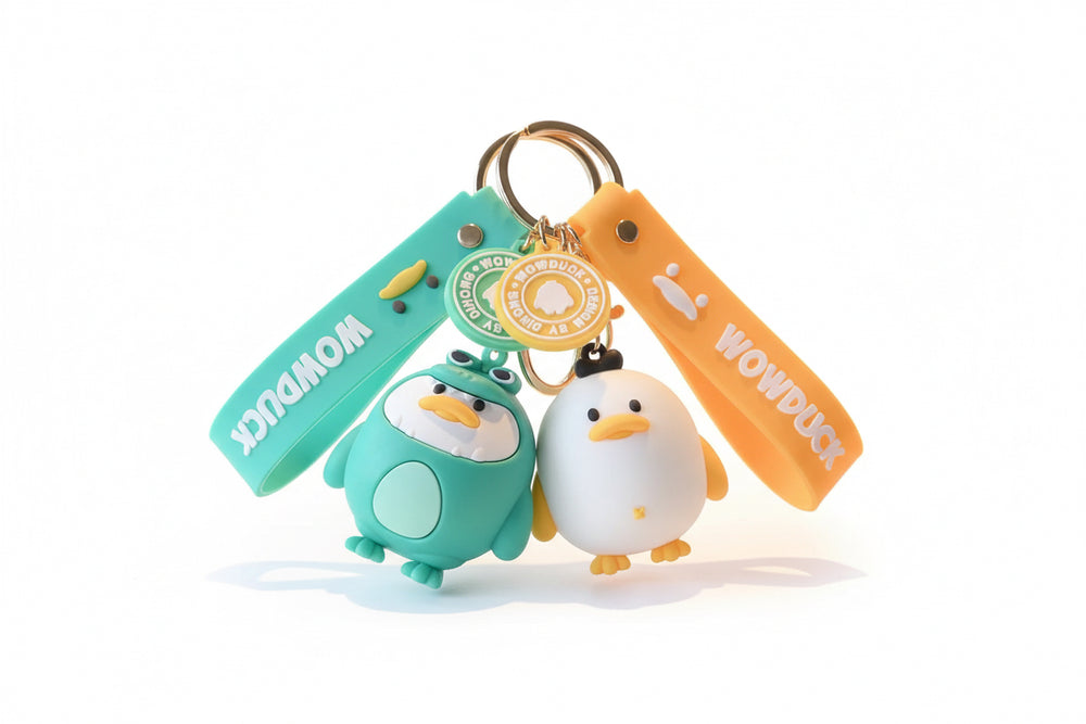 Porte-clés Canard dinosaure vert – PVC et métal