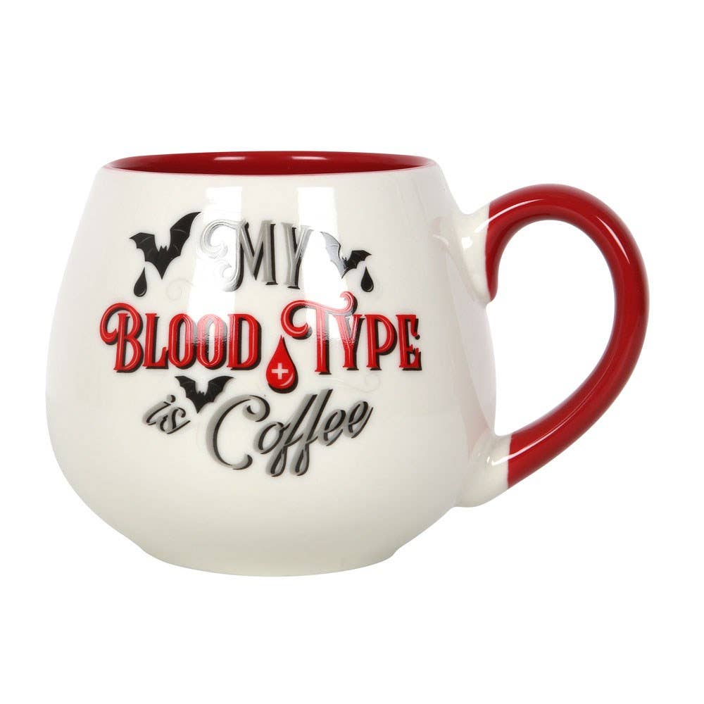 "My Blood Type is Coffee" Gothic Vampire Round Mug for Halloween