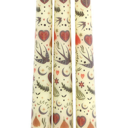 Ensemble de 3 bougies à motif floral crème folk