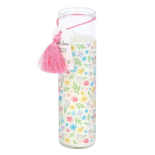 Vela en tubo de lino fresco con estampado floral primaveral