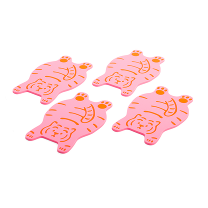 Lot de 4 Sous Verres Tigre Rose Helio Ferretti Vue 1