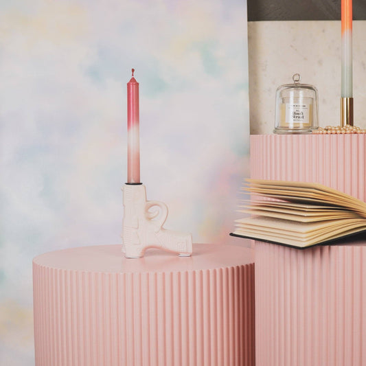 Bougeoir - Pistolet - Céramique - Blanc - 12x5x12cm