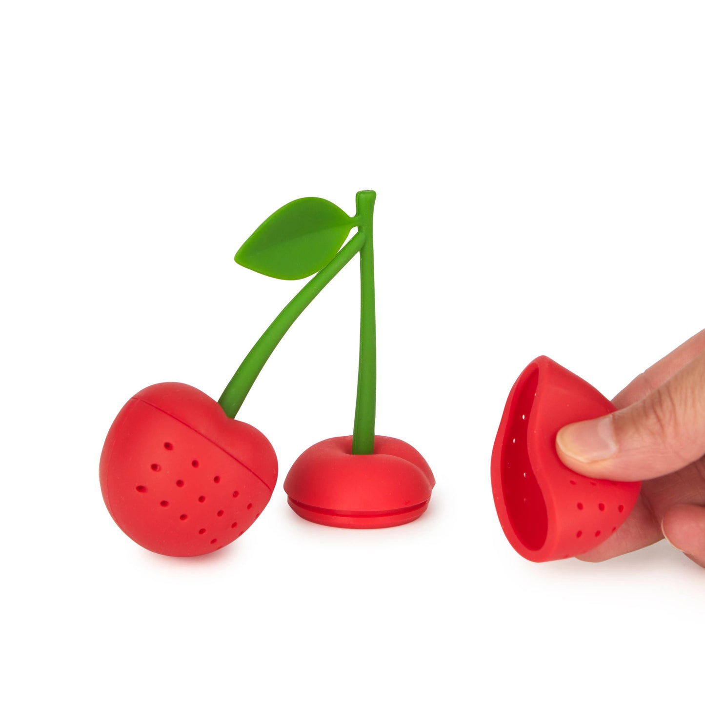 Infusore per tè in silicone rosso ciliegia doppio
