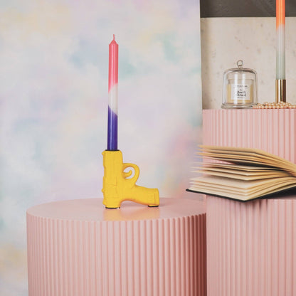 Candelabro - Pistola - Cerámica - Amarillo neón - 12x5x12cm