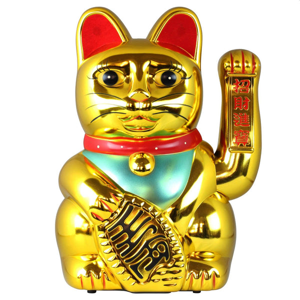 Grand Chat chanceux doré 40cm