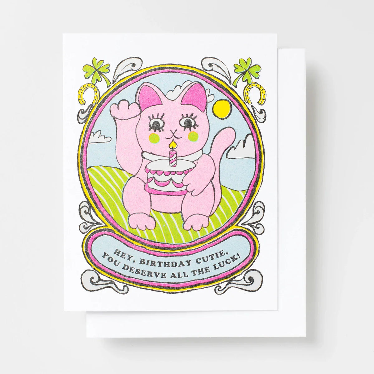 Carte d’Anniversaire Chat Chanceux avec Pin's