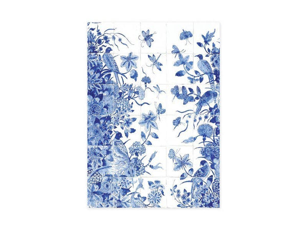 Torchon Carreaux et oiseaux bleus