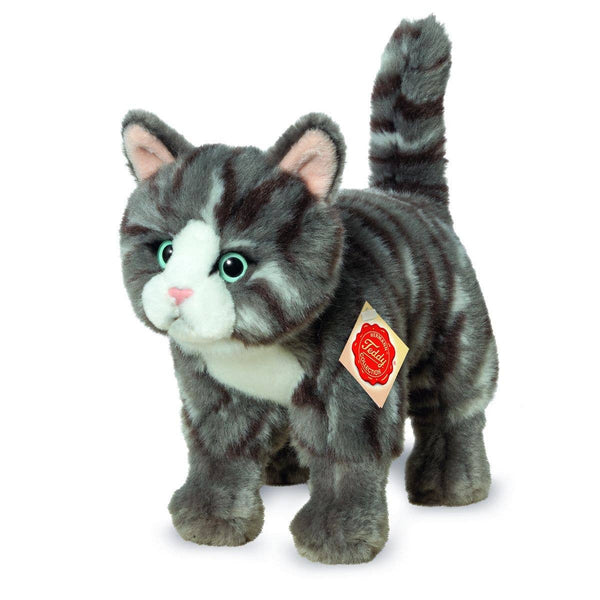 Peluche a forma di gatto soriano grigio in piedi