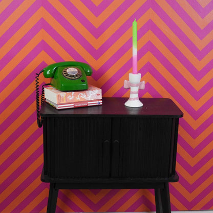 Candelabro - Rayas con lazo - Blanco/Rosa - 9x8x14cm