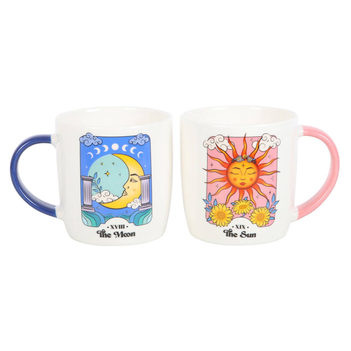 Set of celestial Sun and Moon mugs