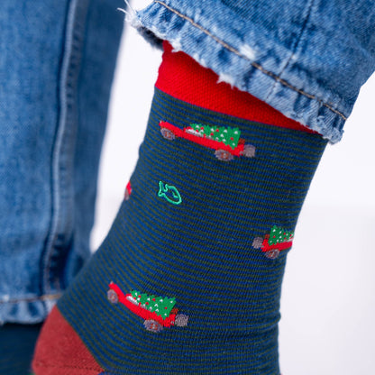 Calcetines de algodón peinado con estampado de jeep navideño