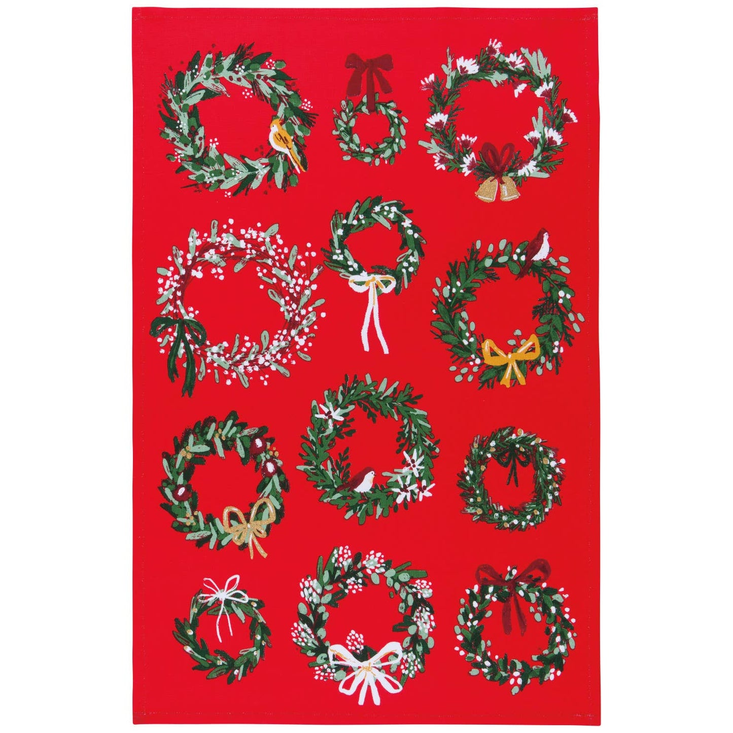 Set of 2 Christmas tea towels in the shape of wreaths