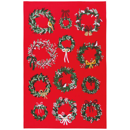 Set of 2 Christmas tea towels in the shape of wreaths