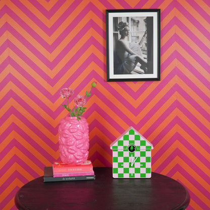 Clock - Cuckoo Wall Clock - Pattern - Green/Pink - 24x27x9cm