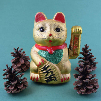 Chat Chanceux doré en céramique 17cm