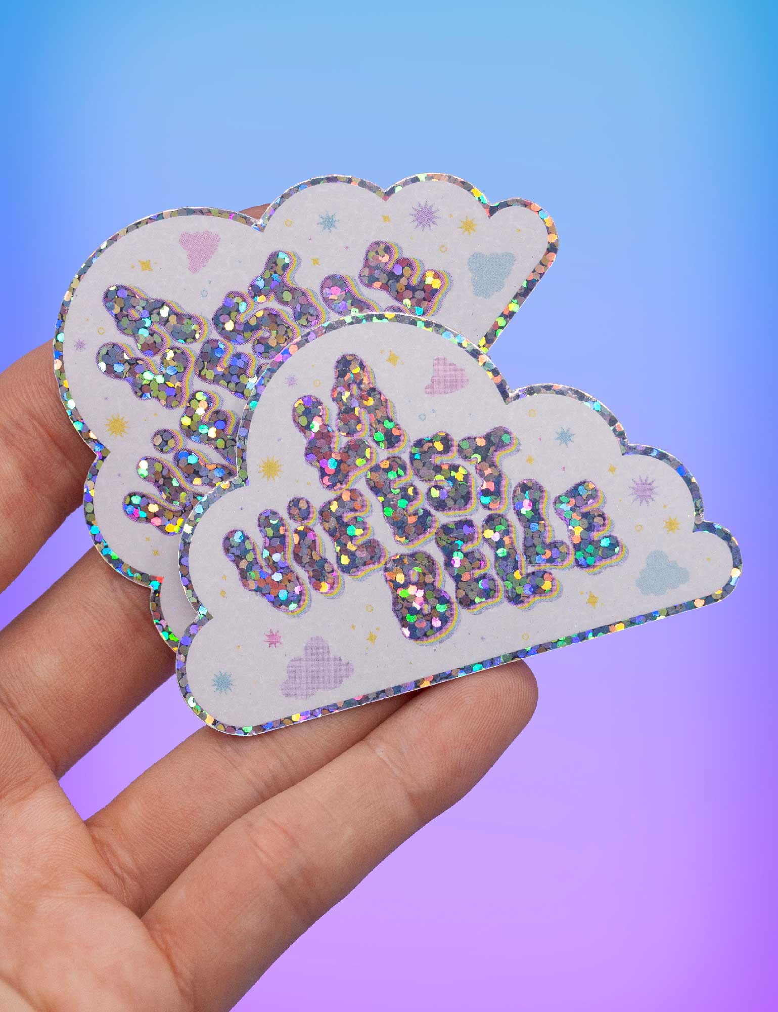 Lettrage – nuage la vie est belle Autocollant à paillettes | Joanna Behar – vue 2