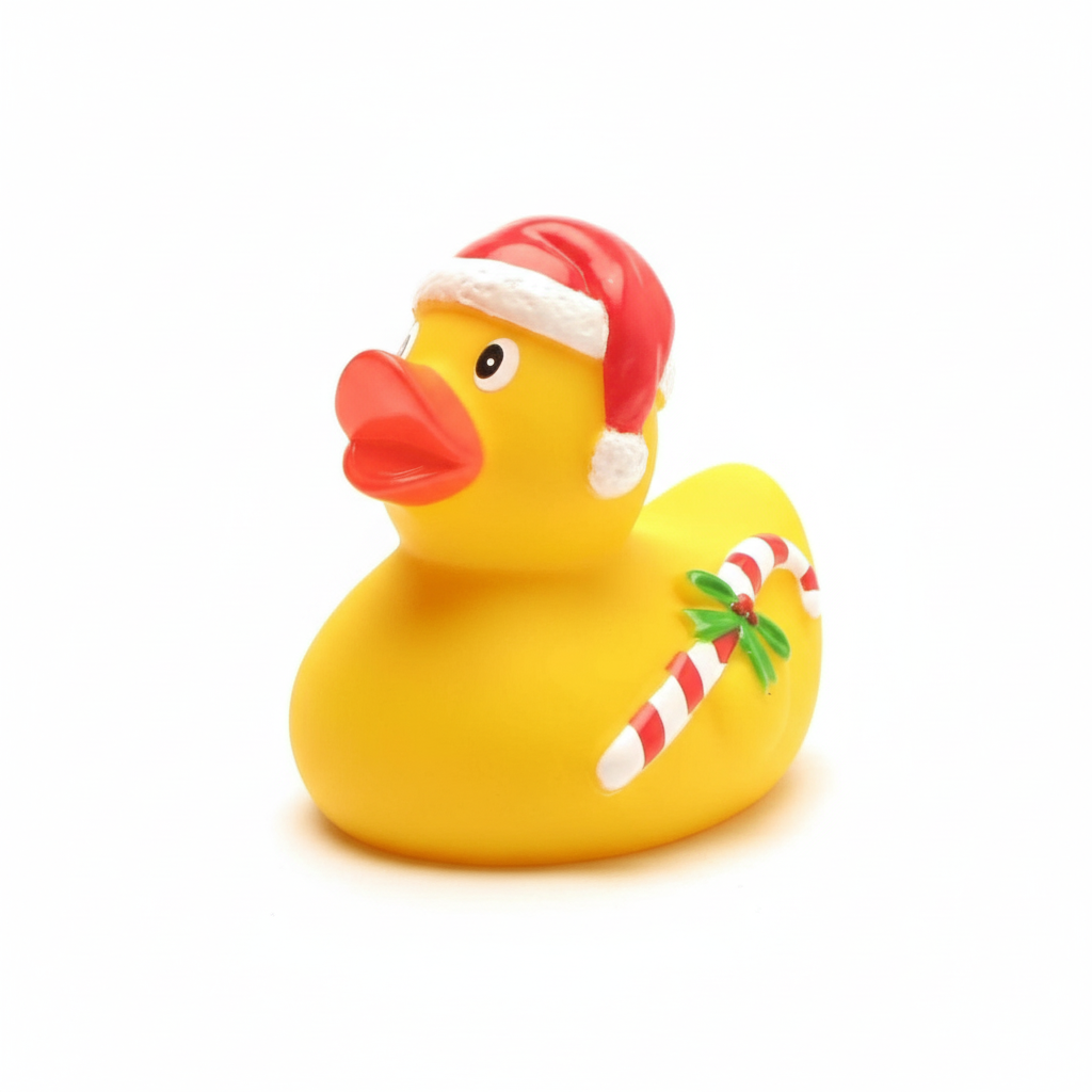 Patito de goma de Papá Noel con bastón de caramelo - pato de goma