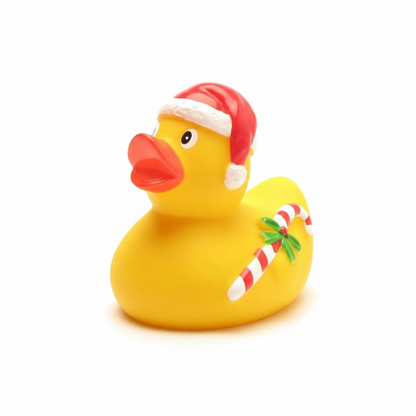 Patito de goma de Papá Noel con bastón de caramelo - pato de goma