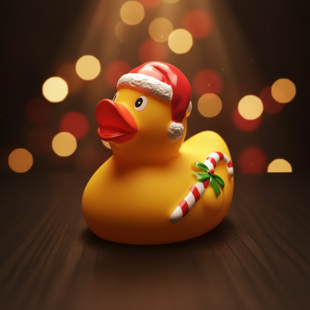 Patito de goma de Papá Noel con bastón de caramelo - pato de goma