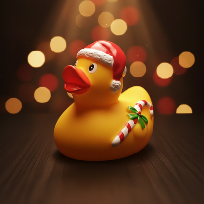 Patito de goma de Papá Noel con bastón de caramelo - pato de goma