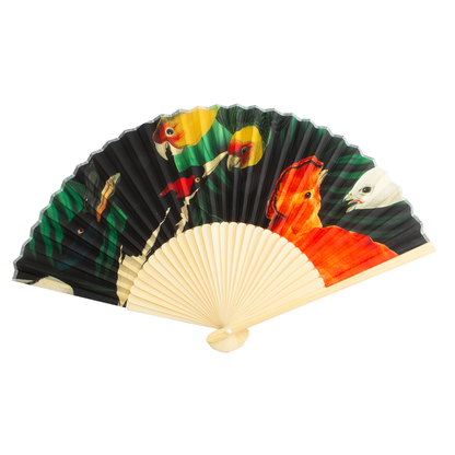 Éventail en bambou avec motif faune aviaire