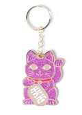 Portachiavi rosa glitterato a forma di gatto fortunato