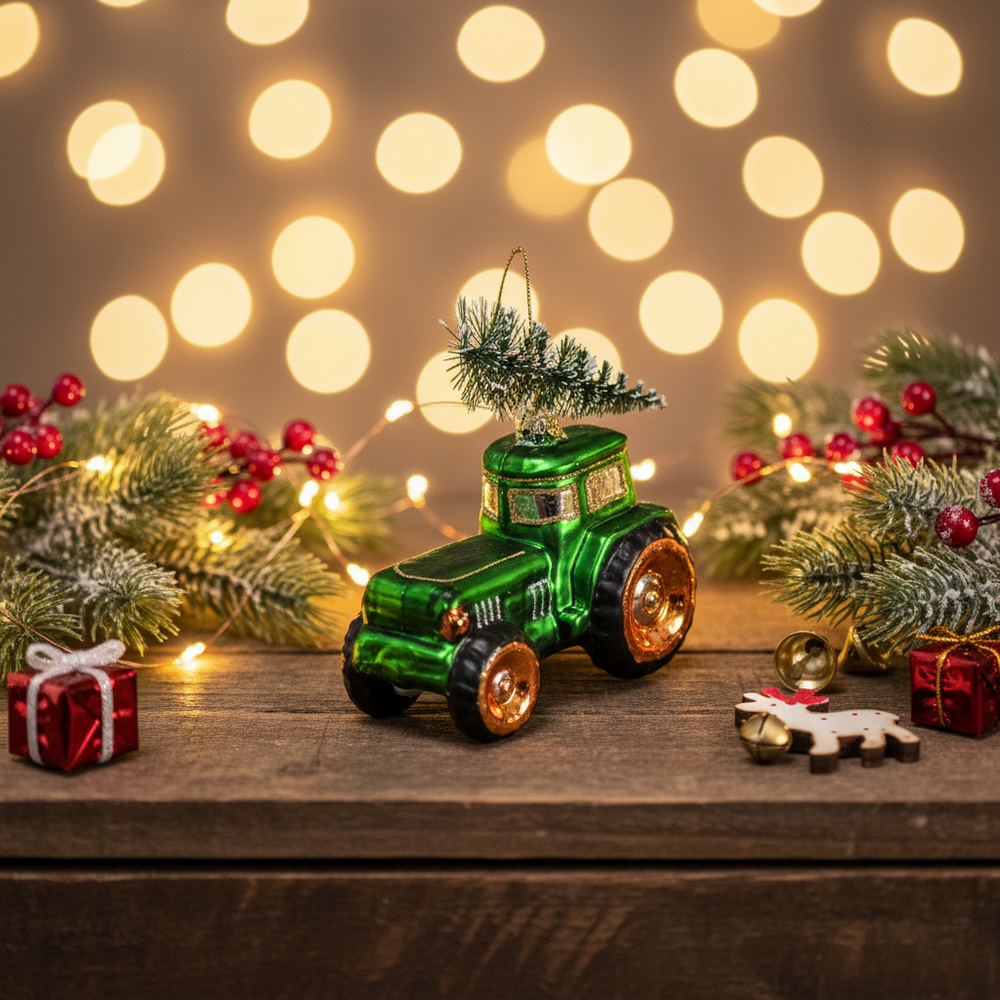 Boule de Noël Tracteur Vert