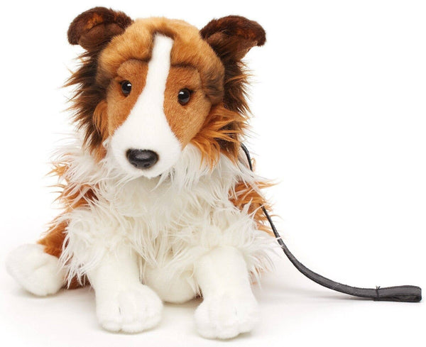 Peluche colley à poil long avec laisse Uni Toys